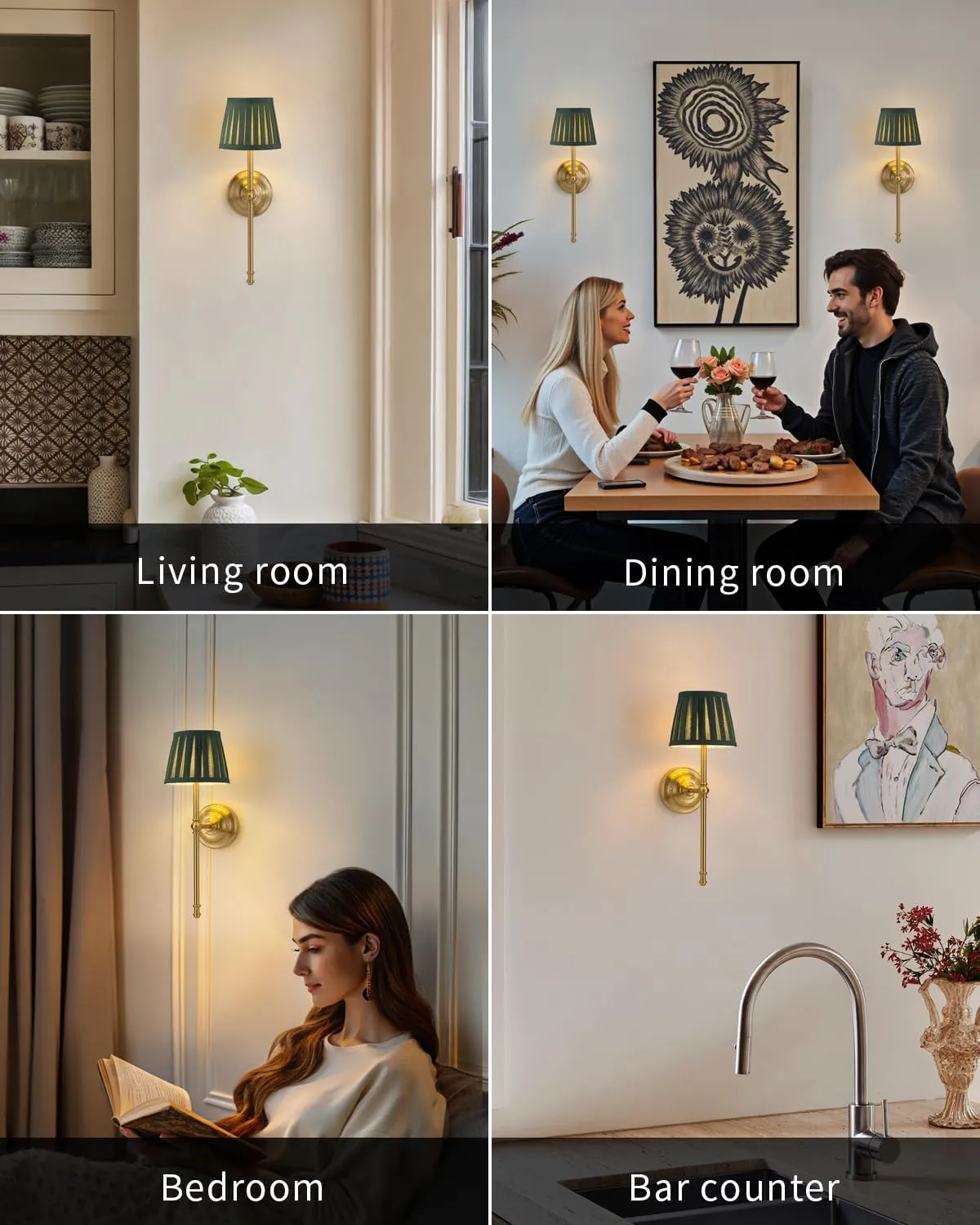 KDG Cordless Wall Sconces Set of 2, Small Wireless 5200mAh Rechargeable Battery Fabric LED Wall Lamps, Portables Lightings for Wall Painting, Living Room, Bedroom, Hallway, Gifts, Night Light (Green)