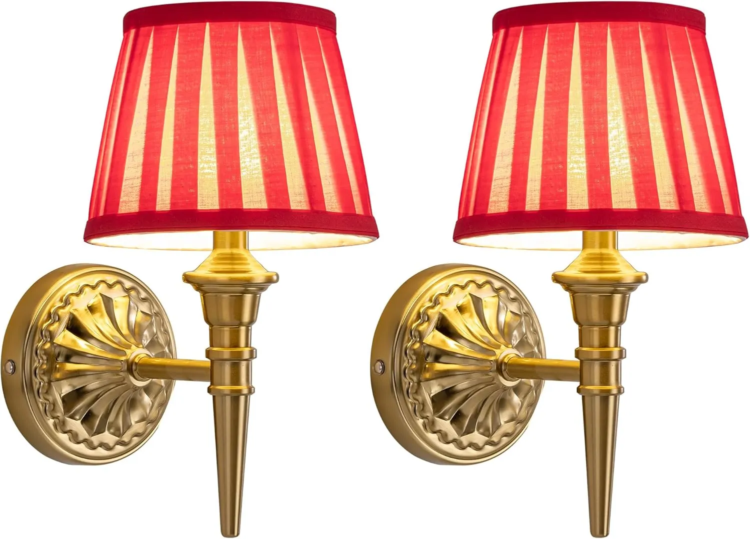 KDG Cordless Wall Sconces Set of 2, Small Wireless 5200mAh Rechargeable Battery Fabric LED Wall Lamps, Portables Lightings for Wall Painting, Living Room, Bedroom, Hallway, Gifts, Night Light (Red)