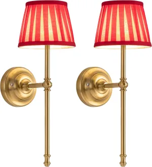 KDG Cordless Wall Sconces Set of 2, Small Wireless 5200mAh Rechargeable Battery Fabric LED Wall Lamps, Portables Lightings for Wall Painting, Living Room, Bedroom, Hallway, Gifts, Night Light (Red)