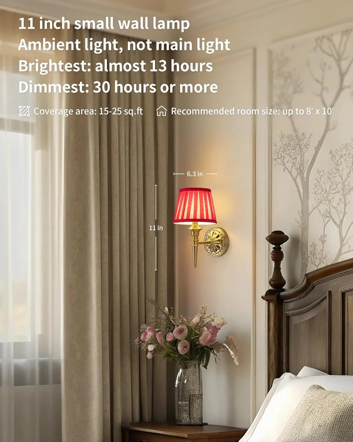 KDG Cordless Wall Sconces Set of 2, Small Wireless 5200mAh Rechargeable Battery Fabric LED Wall Lamps, Portables Lightings for Wall Painting, Living Room, Bedroom, Hallway, Gifts, Night Light (Red)