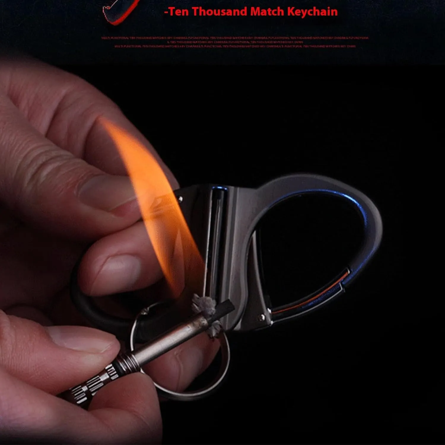 Keychain Lighter Matches, Keychain fire Starter, refillable Kerosene Emergency igniter, Reusable Outdoor Survival Gear for Camping, Hiking, Permanent and Durable Lighter(Black Gold Silver)