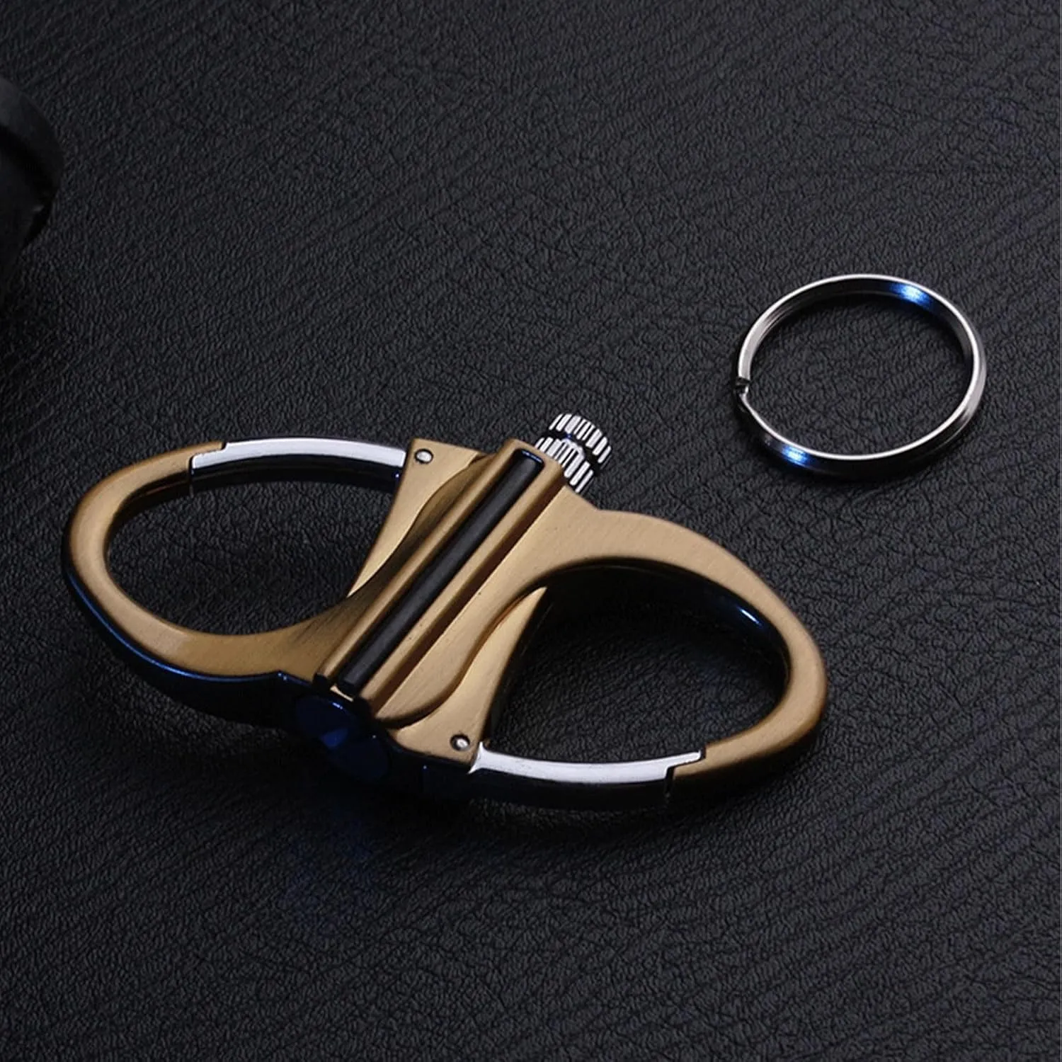 Keychain Lighter Matches, Keychain fire Starter, refillable Kerosene Emergency igniter, Reusable Outdoor Survival Gear for Camping, Hiking, Permanent and Durable Lighter(Black Gold Silver)