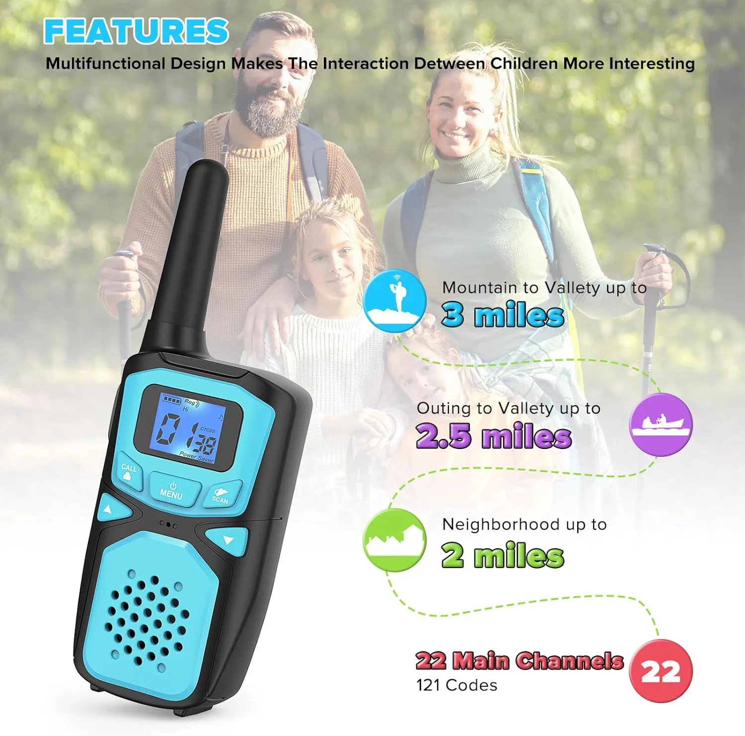 Kids Adult Suitable Walkie Talkie, Rechargeable, Outdoor Camping Game Toys, Birthday Gift, Suitable for 8-12 3-5 Years Old Boys and Girls 2-Way Long Distance Radio, 4 Packs