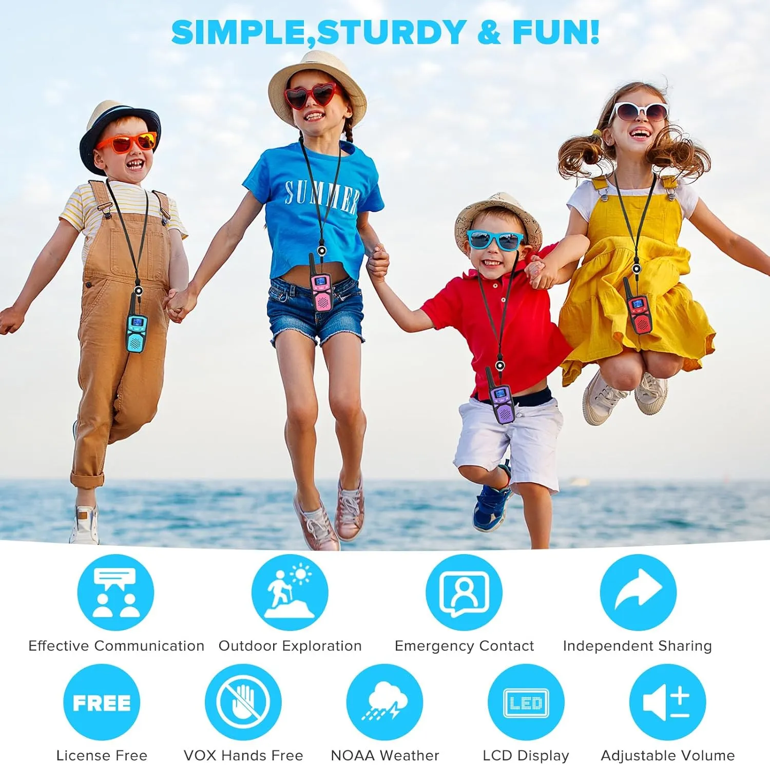Kids Adult Suitable Walkie Talkie, Rechargeable, Outdoor Camping Game Toys, Birthday Gift, Suitable for 8-12 3-5 Years Old Boys and Girls 2-Way Long Distance Radio, 4 Packs