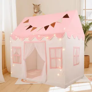 Kids Play Tent with Non-Slip Mat, Star String, Decorating Flag, Machine Washable Large Playhouse, Indoor and Outdoor Play Tent for Kids, Pink, 50" x 34" x 51"
