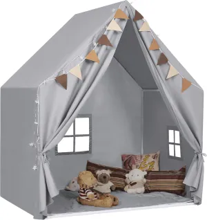 Kids Play Tent with Padded Mat & Star LED Lights for Ages 4-8-10 Year Old Girls Boys, Large Cute Indoor Play Room House Tent for Toddler Children Gtey
