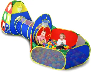 Kids Play Tent with Tunnel Baby Ball Pit Crawl Tunnel for Boys, Girls, Toddlers for Indoor and Outdoor Playhouse Tunnel Toys Gift Game with Carry Bag,3 in 1 Pop up
