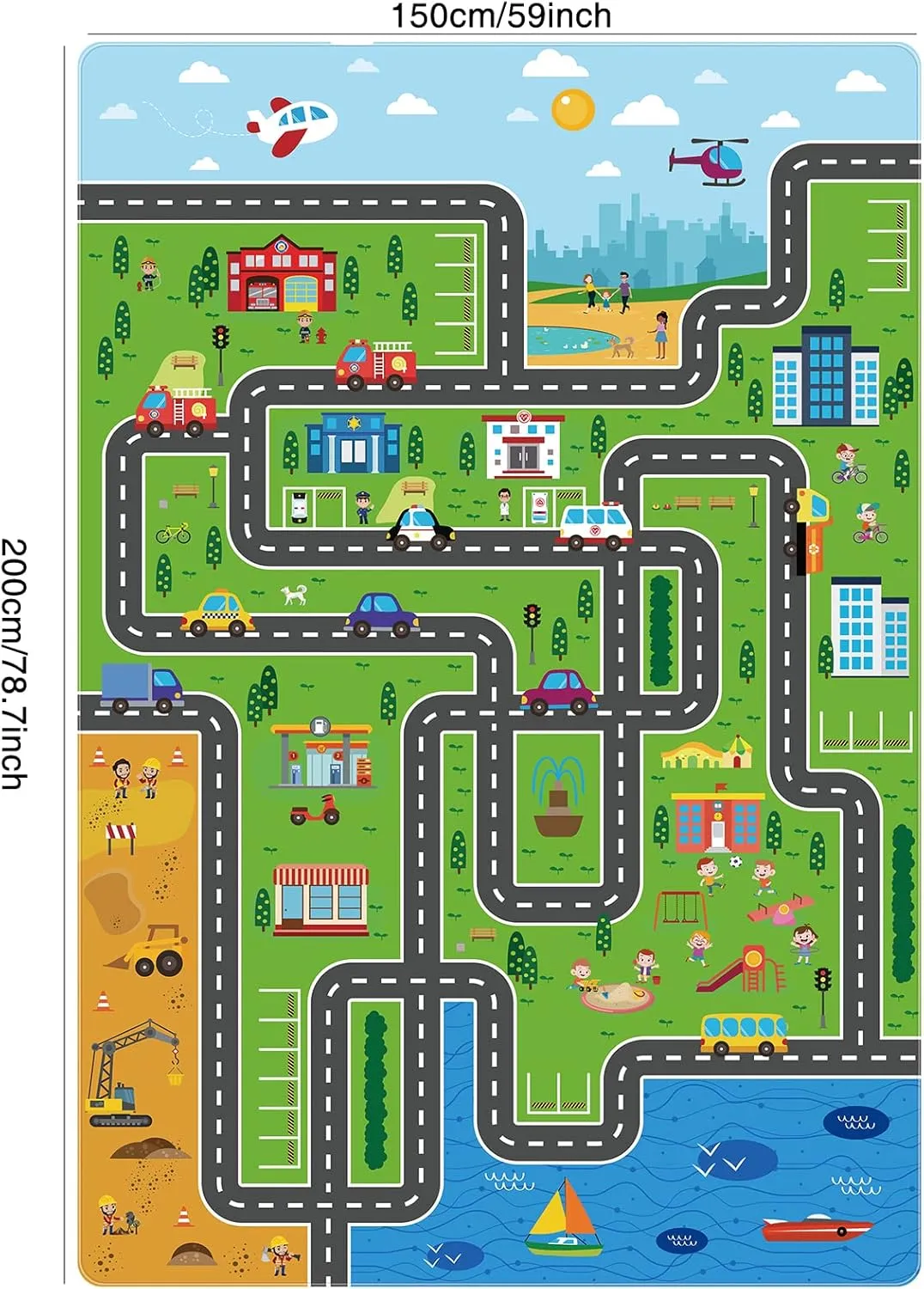 Kids Playmat - Town City Road Map, Large Educational Car Track Play Rug for Playroom, Bedroom, Living Room (Style 1, 78.7 x 59 INCH)