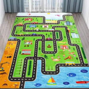 Kids Playmat - Town City Road Map, Large Educational Car Track Play Rug for Playroom, Bedroom, Living Room (Style 1, 78.7 x 59 INCH)