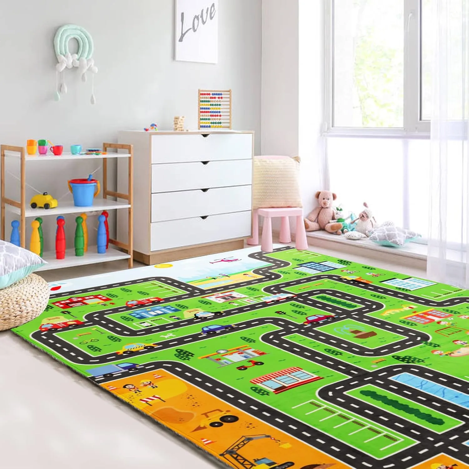 Kids Playmat - Town City Road Map, Large Educational Car Track Play Rug for Playroom, Bedroom, Living Room (Style 1, 78.7 x 59 INCH)