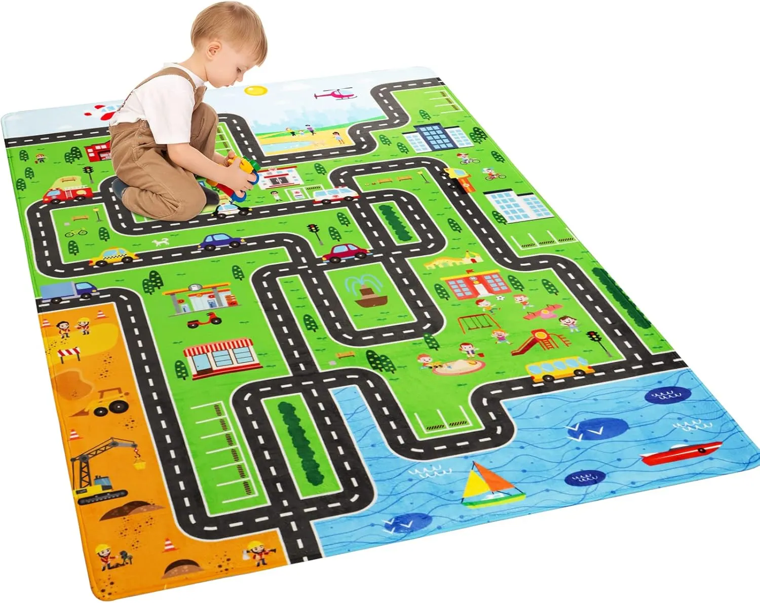 Kids Playmat - Town City Road Map, Large Educational Car Track Play Rug for Playroom, Bedroom, Living Room (Style 1, 78.7 x 59 INCH)
