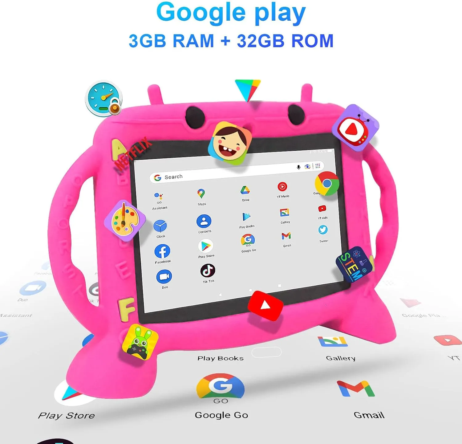 Kids Tablet, 7 inch Tablet for Kids 2-10, Educational Learning Toddler Tablet Android 11, 3GB RAM 32GB ROM Storage, Google Play YouTube, Baby Girl boy Present (Red)