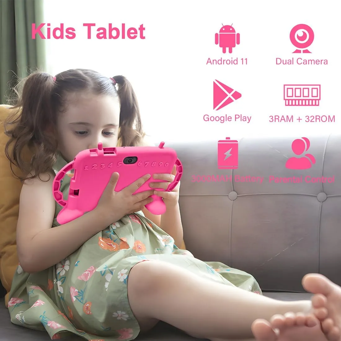 Kids Tablet, 7 inch Tablet for Kids 2-10, Educational Learning Toddler Tablet Android 11, 3GB RAM 32GB ROM Storage, Google Play YouTube, Baby Girl boy Present (Red)