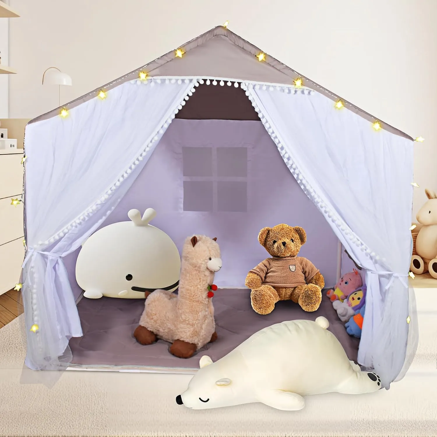 Kids Teepee Play Tents Indoor Outdoor Toddler Tent Kids Playhouse Tent LargeCastle(Grey)