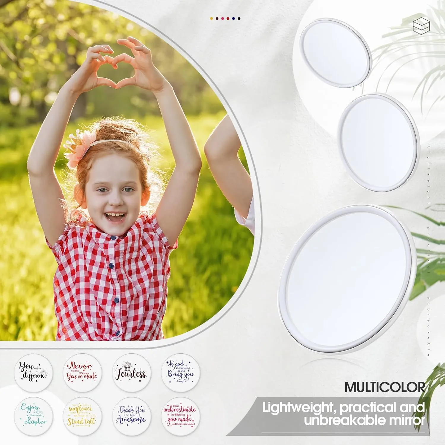 Kigley 96 Pcs Inspirational Gifts for Teachers Bulk 2.8 Inch Compact Mirror Round Portable Pocket Purse Small Mirror Back to School Gifts for Women Coworker Employee Students (White Base)