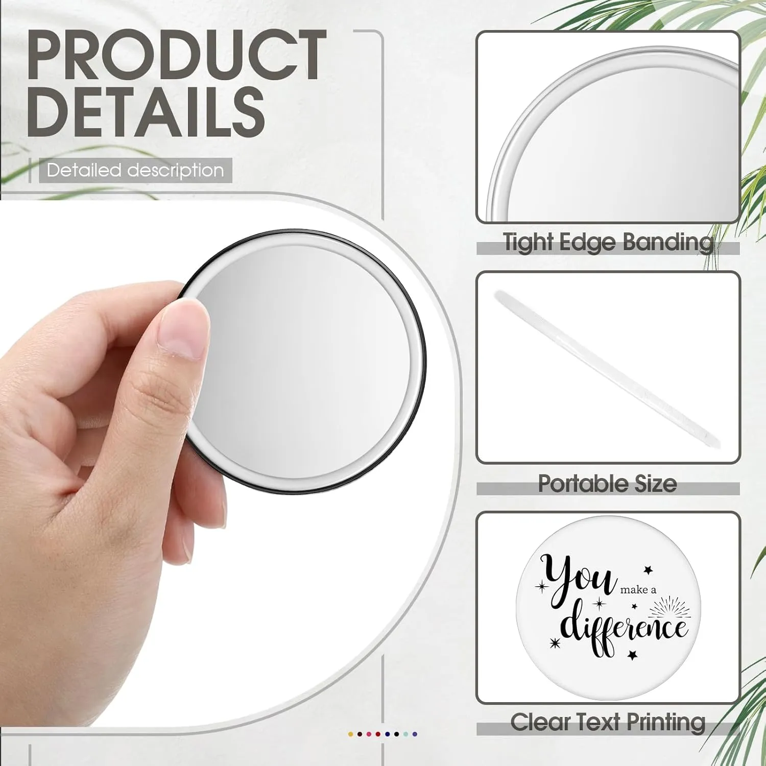 Kigley 96 Pcs Inspirational Gifts for Teachers Bulk 2.8 Inch Compact Mirror Round Portable Pocket Purse Small Mirror Back to School Gifts for Women Coworker Employee Students (White Base)