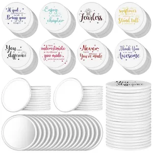 Kigley 96 Pcs Inspirational Gifts for Teachers Bulk 2.8 Inch Compact Mirror Round Portable Pocket Purse Small Mirror Back to School Gifts for Women Coworker Employee Students (White Base)