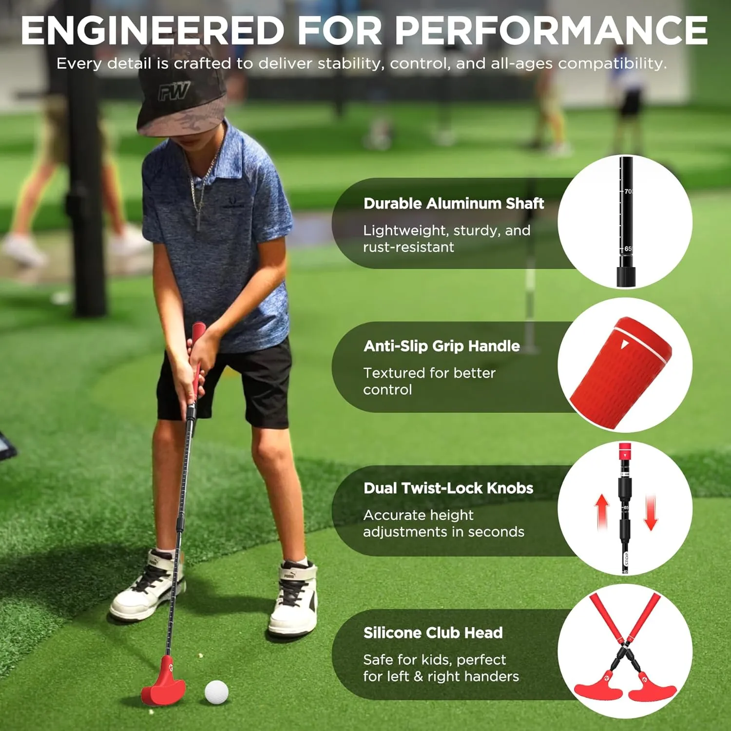 KINGTOP Adjustable Golf Putters for Men and Women, Right and Left Handed Two-Way Golf Putter Club for Kids | Teens | Adults, Putting Training Combo Pack with Putting Cup and Practice Foam Balls
