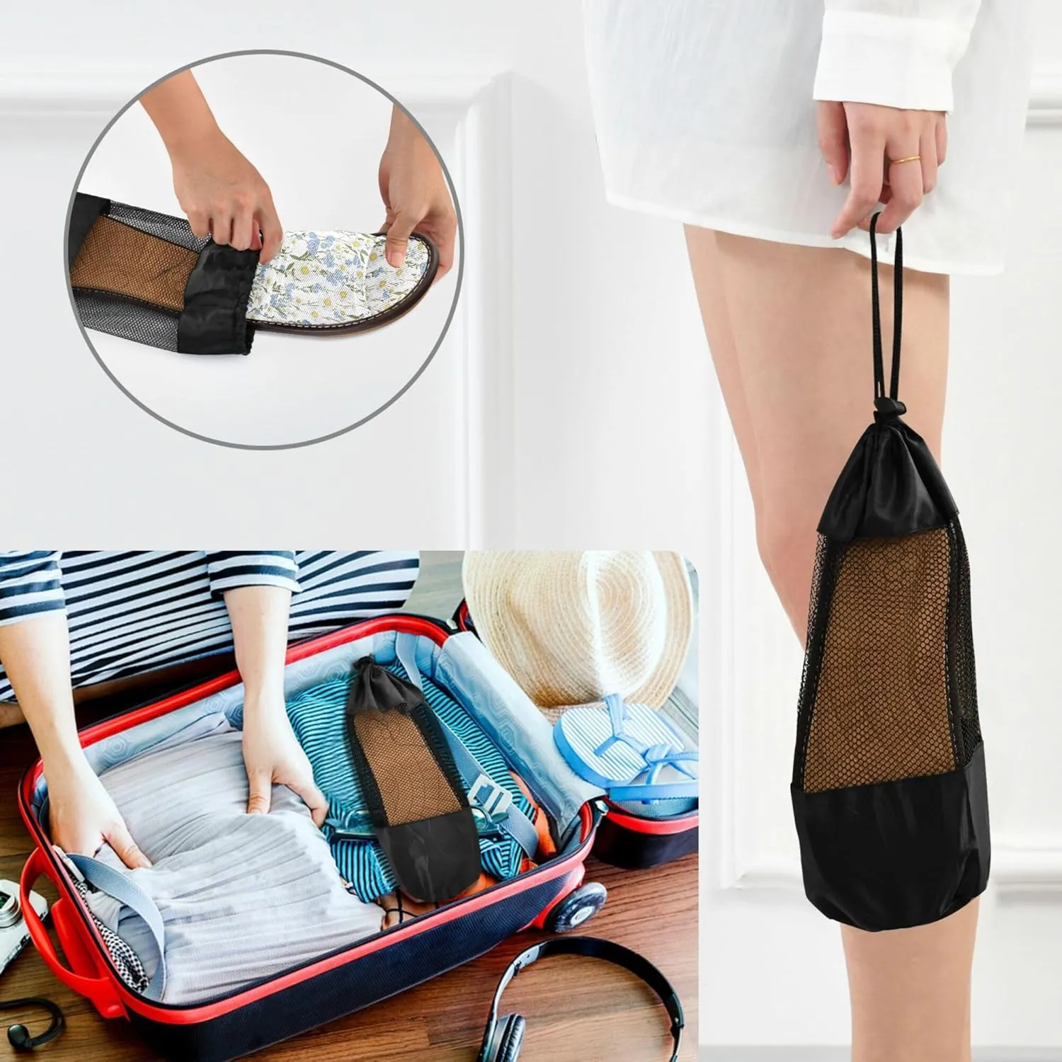 KLL Disposable Slippers Indoor Washable Non-Slip Open Toe Bedroom Shoes for Pool, Hotel, Travel