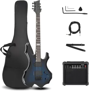 Ktaxon Flame Design Electric Guitar, 36-inch Beginner Electric Guitar Kit with 20 Watt AMP, Tremolo Bar, Portable Bag, Shoulder Strap, Cable & Wrench Tool (Blue)