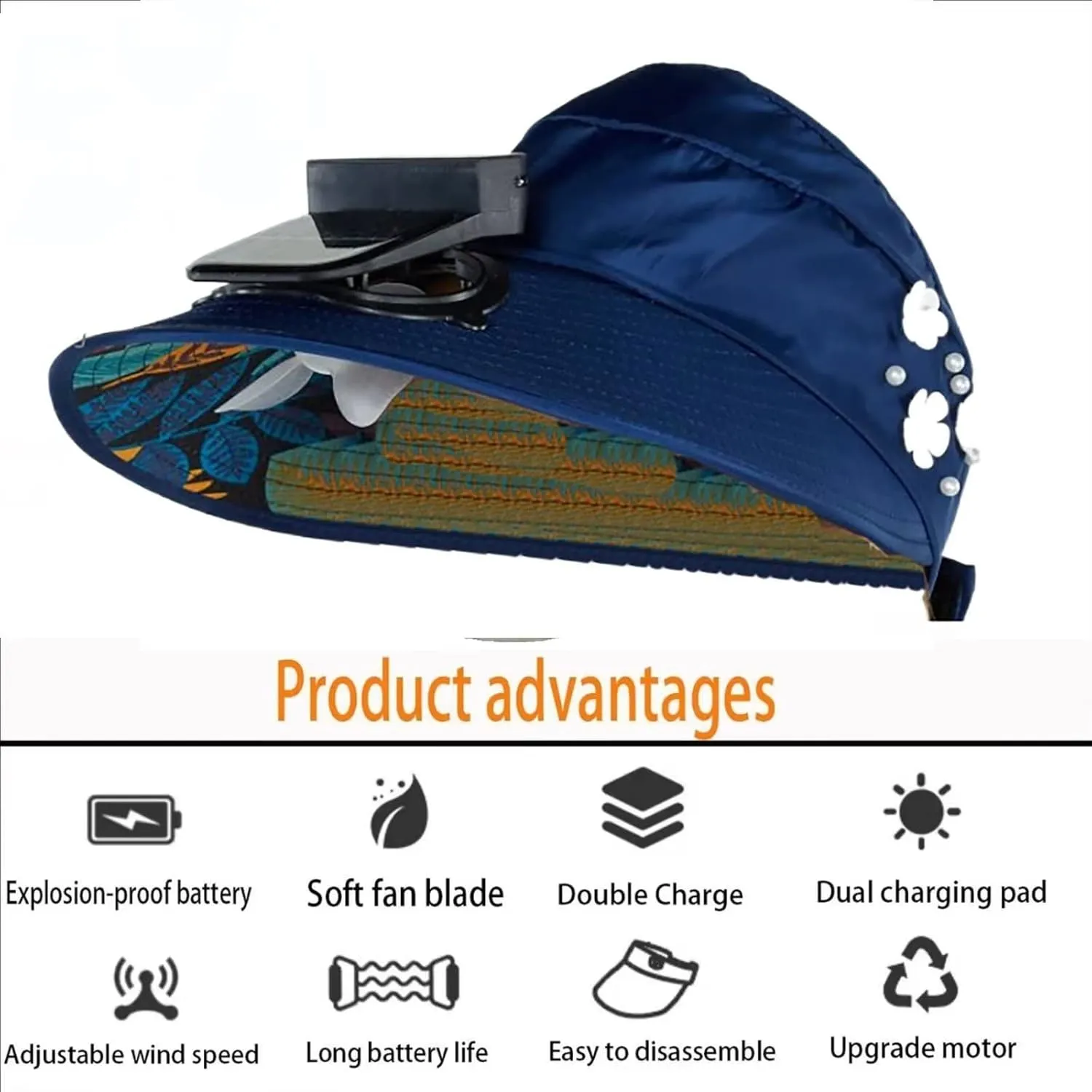 Ladies Sun Hat for Outdoor Sport Travel Camping Solar Powered Fan Hat Fan Cooling Wide Brim Hat