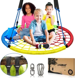 LAEGENDARY Saucer Swing for Kids & Adults - Holds up to 700 lbs - Hanging Indoor or Outdoor Saucer Tree Swing - Durable, Waterproof - Web, 4 Color﻿﻿﻿ Rainbow