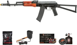 Lancer Tactical AK-47N Series AEG Full Metal Airsoft Rifle 400 FPS with Skeleton Folding Stock Real Wood Furniture (ETU Installed) with Charger and Battery Included