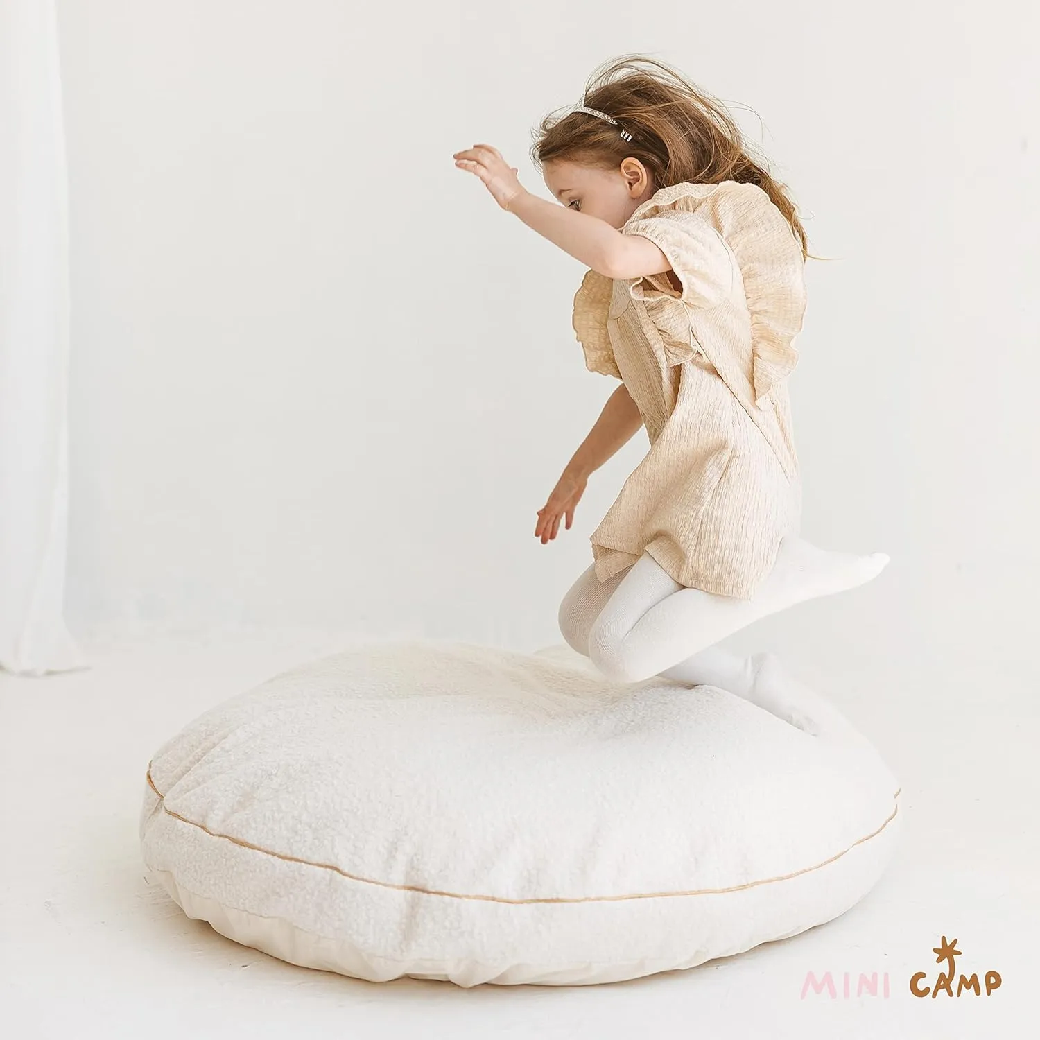 Large Floor Cushions for Kids - Ultra-Fluffy & Washable Children Bean Bag Chair with Filling and Boucle Sherpa Cover - 40” Wide - Cute Lounger and Reading Pillow for Toddlers & Teens (Ecru)