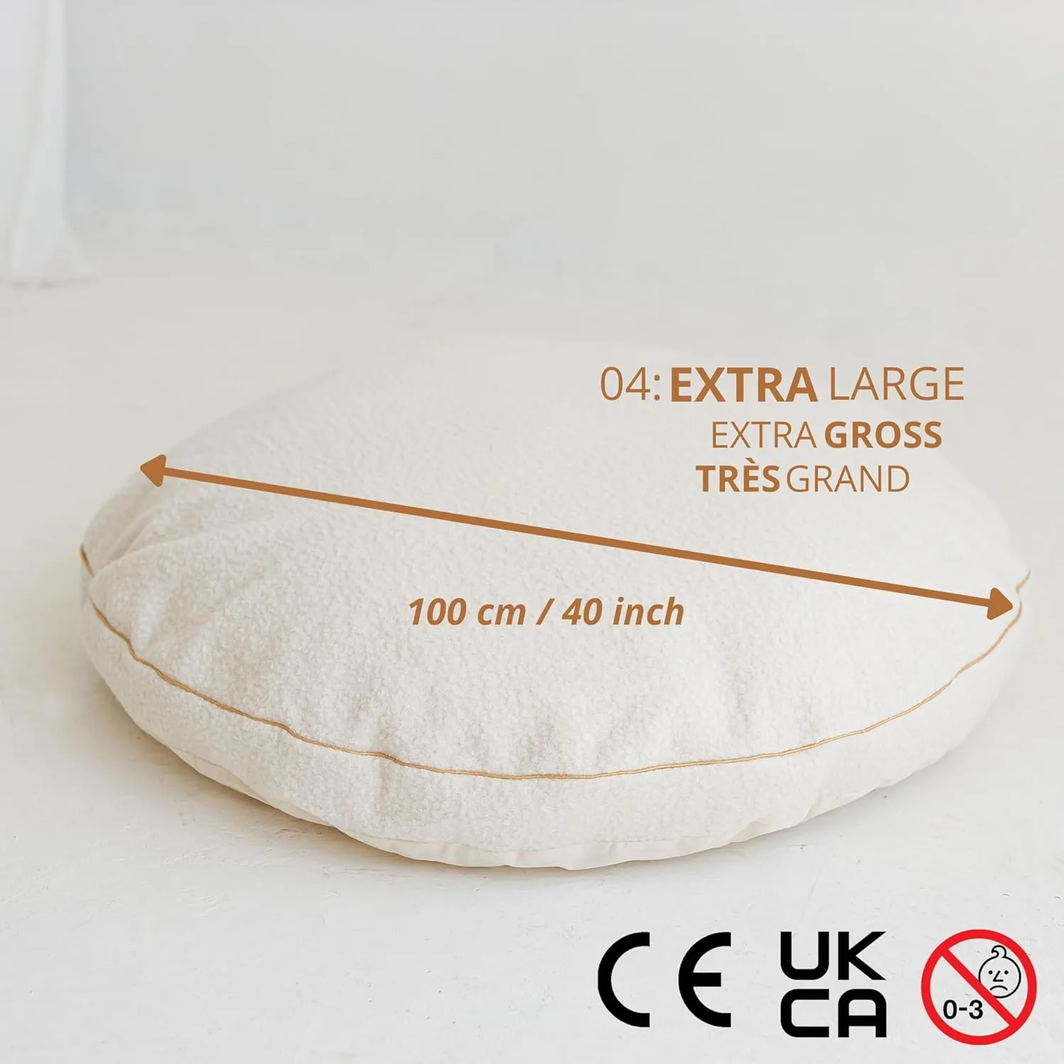 Large Floor Cushions for Kids - Ultra-Fluffy & Washable Children Bean Bag Chair with Filling and Boucle Sherpa Cover - 40” Wide - Cute Lounger and Reading Pillow for Toddlers & Teens (Ecru)