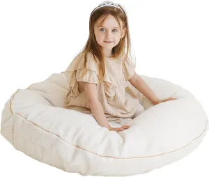 Large Floor Cushions for Kids - Ultra-Fluffy & Washable Children Bean Bag Chair with Filling and Boucle Sherpa Cover - 40” Wide - Cute Lounger and Reading Pillow for Toddlers & Teens (Ecru)