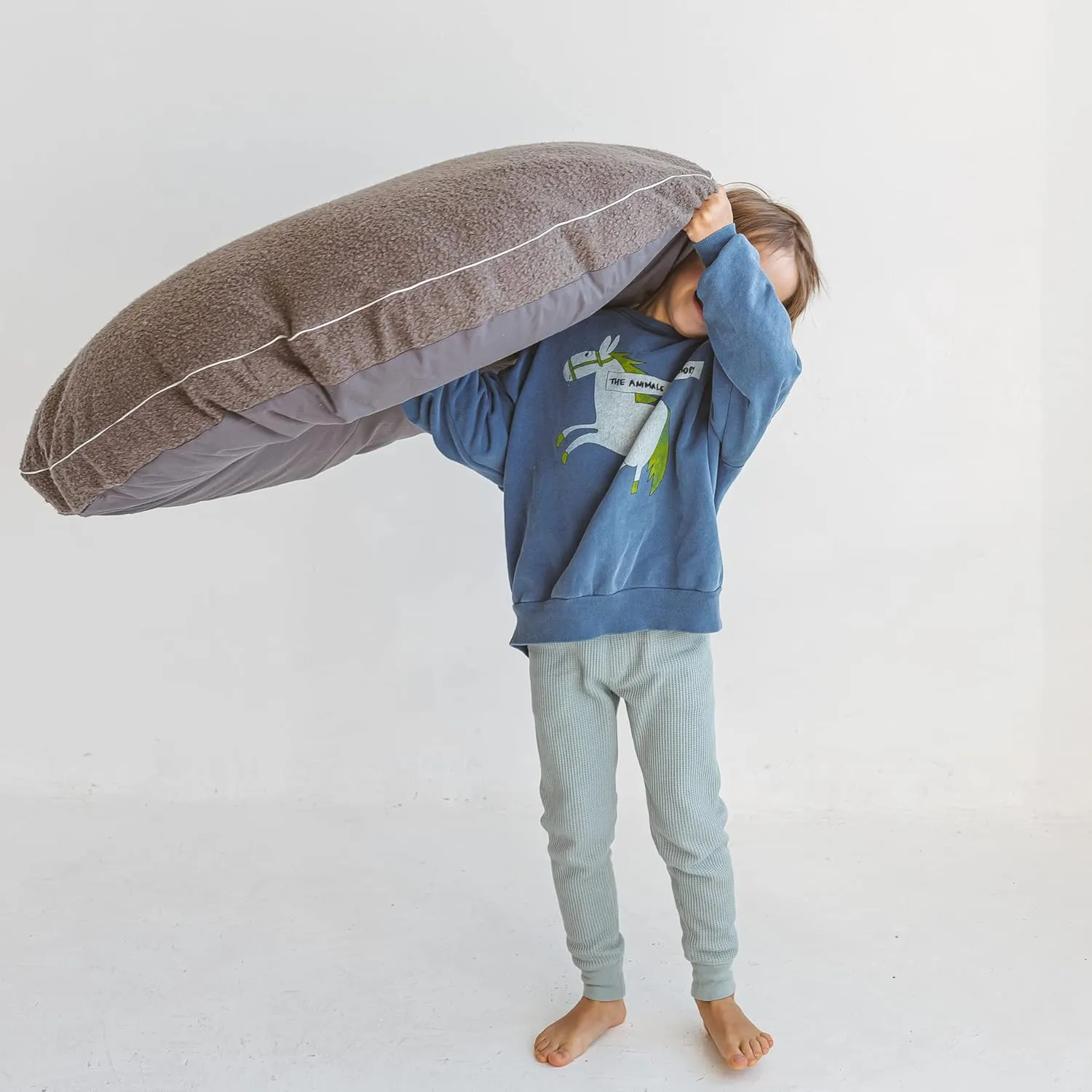 Large Floor Cushions for Kids - Ultra-Fluffy & Washable Children Bean Bag Chair with Filling and Boucle Sherpa Cover - 40” Wide - Cute Lounger and Reading Pillow for Toddlers & Teens (Grey)