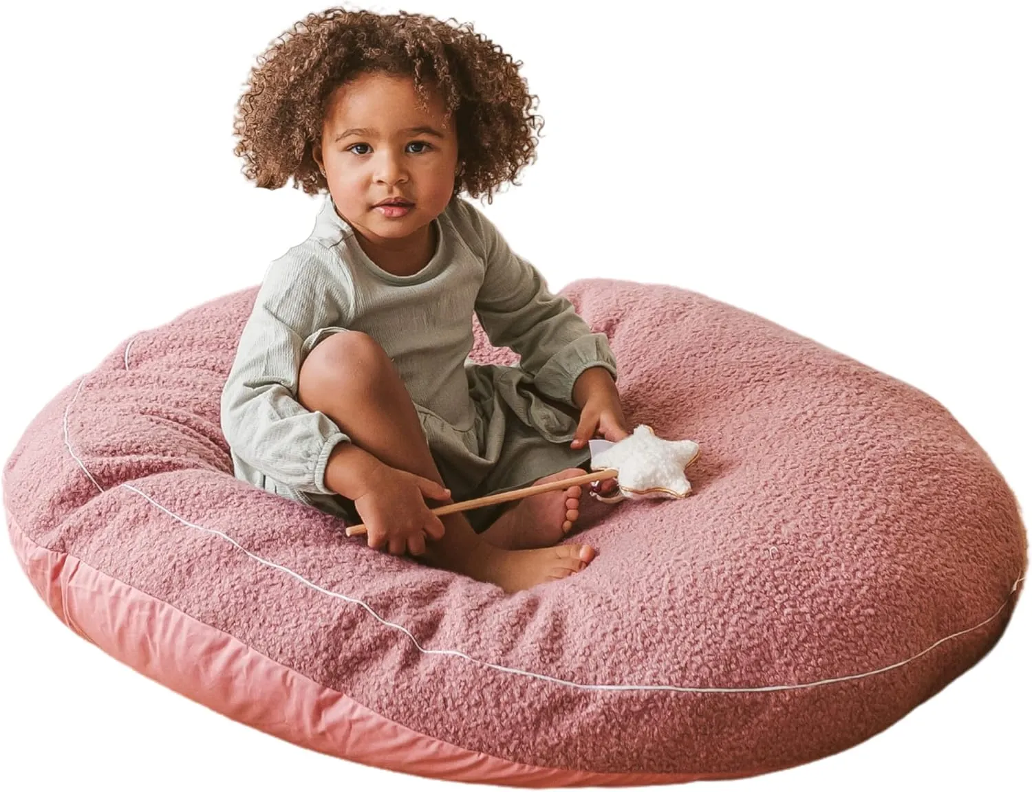Large Floor Cushions for Kids - Ultra-Fluffy & Washable Children Bean Bag Chair with Filling and Boucle Sherpa Cover - 40” Wide - Cute Lounger and Reading Pillow for Toddlers & Teens (Pink)