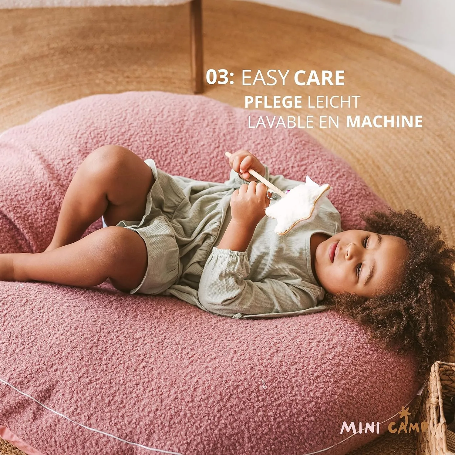 Large Floor Cushions for Kids - Ultra-Fluffy & Washable Children Bean Bag Chair with Filling and Boucle Sherpa Cover - 40” Wide - Cute Lounger and Reading Pillow for Toddlers & Teens (Pink)