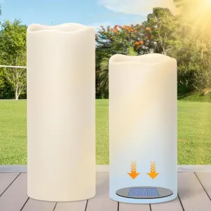 Large Solar Candles Outdoor Waterproof, Outdoor Candles Rechargeable for Lanterns, Large Solar Lanterns Flickering for Garden Camping Patio Home Decor Dusk to Dawn (2Pcs,4" D×8"/10" H)