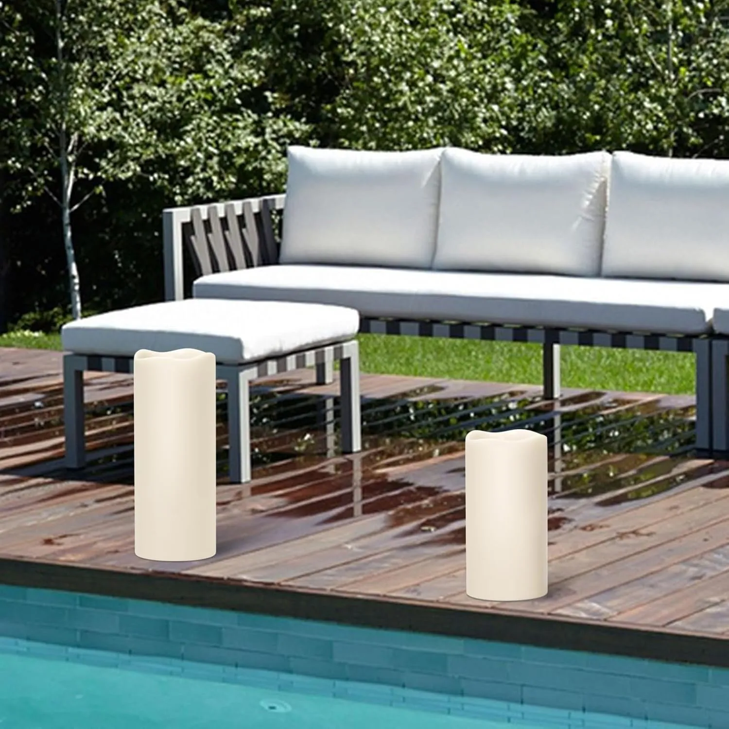 Large Solar Candles Outdoor Waterproof, Outdoor Candles Rechargeable for Lanterns, Large Solar Lanterns Flickering for Garden Camping Patio Home Decor Dusk to Dawn (2Pcs,4" D×8"/10" H)