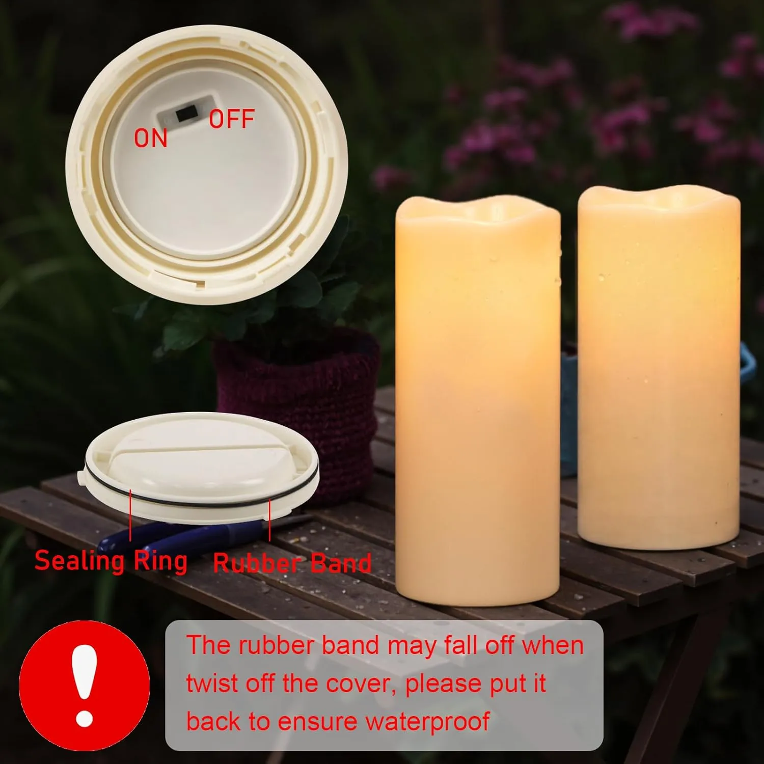 Large Solar Candles Outdoor Waterproof, Outdoor Candles Rechargeable for Lanterns, Large Solar Lanterns Flickering for Garden Camping Patio Home Decor Dusk to Dawn (2Pcs,4" D×8"/10" H)