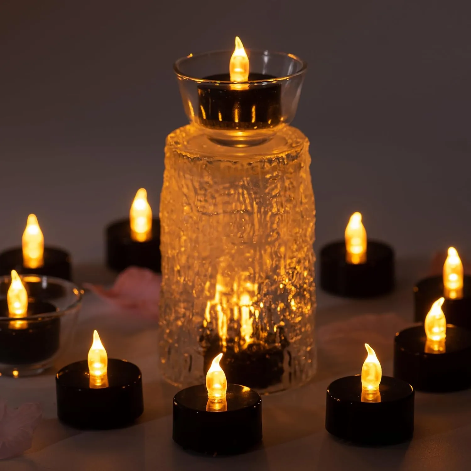 Lasts 2X Longer Black Flameless Tealight Candles, 100 Pack, Batteries Included, Realistic Tea Lights Candles, Flickering Bright Tealights, Battery Operated Candles for Halloween Decorations