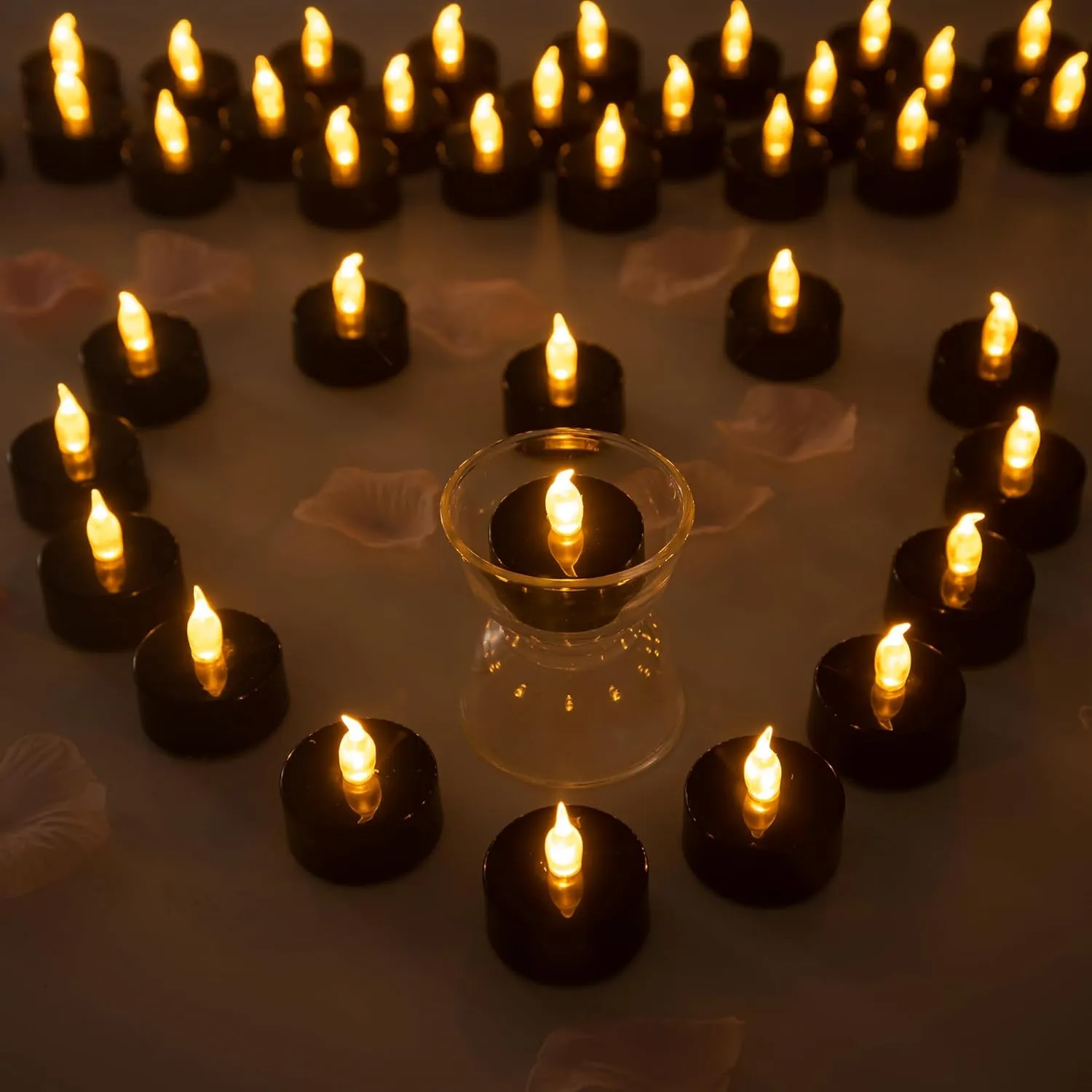 Lasts 2X Longer Black Flameless Tealight Candles, 100 Pack, Batteries Included, Realistic Tea Lights Candles, Flickering Bright Tealights, Battery Operated Candles for Halloween Decorations
