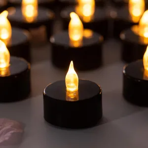Lasts 2X Longer Black Flameless Tealight Candles, 100 Pack, Batteries Included, Realistic Tea Lights Candles, Flickering Bright Tealights, Battery Operated Candles for Halloween Decorations