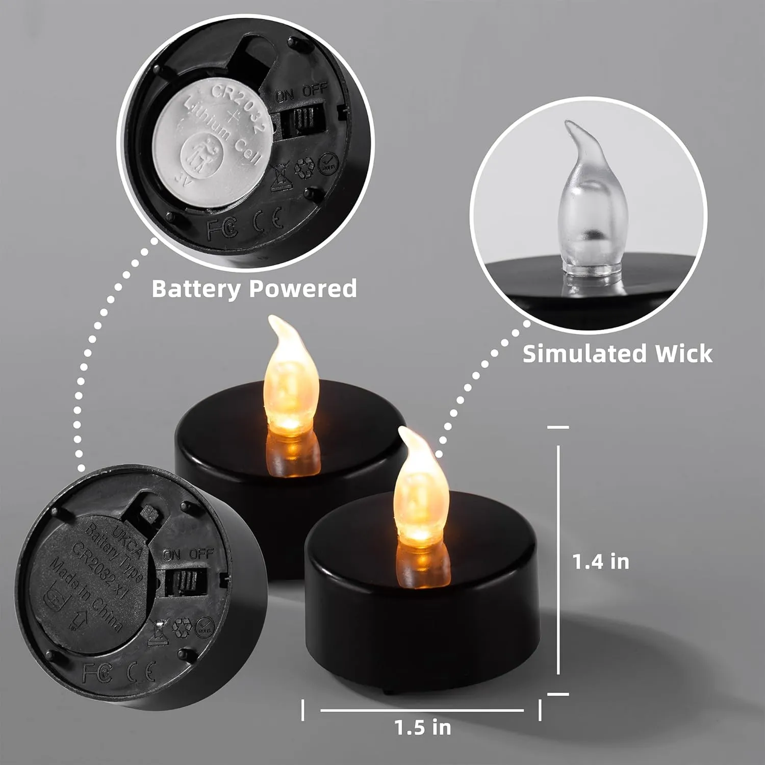 Lasts 2X Longer Black Flameless Tealight Candles, 100 Pack, Batteries Included, Realistic Tea Lights Candles, Flickering Bright Tealights, Battery Operated Candles for Halloween Decorations