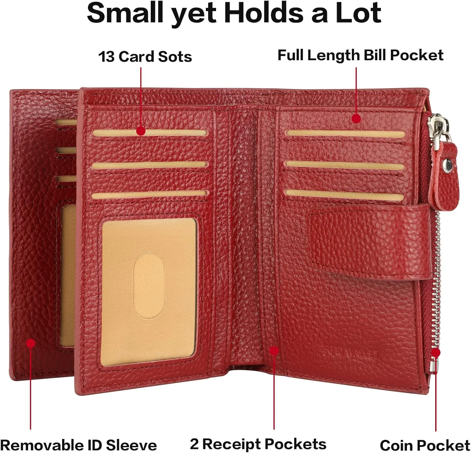Lavemi Small Compact Women Wallet RFID Blocking Genuine Leather Bifold Purse with ID Windows