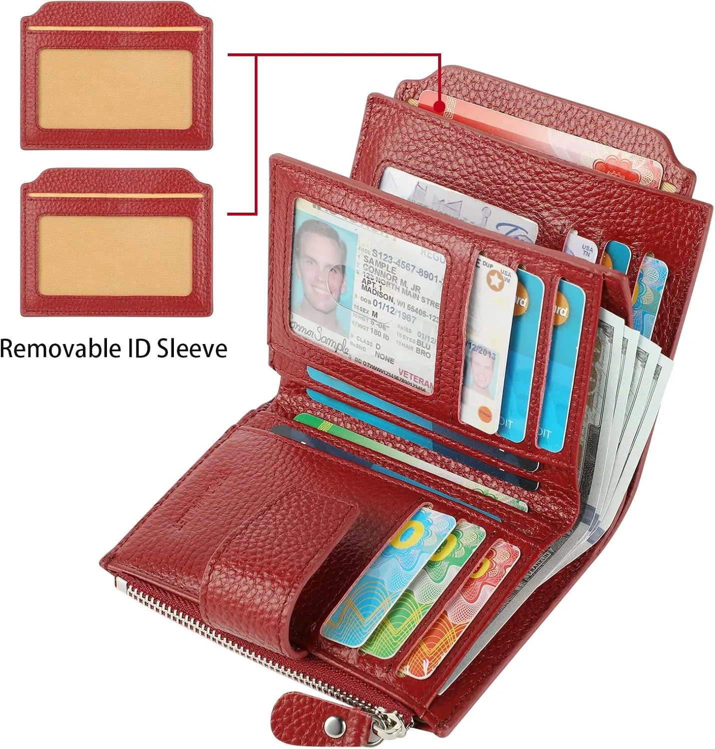 Lavemi Small Compact Women Wallet RFID Blocking Genuine Leather Bifold Purse with ID Windows