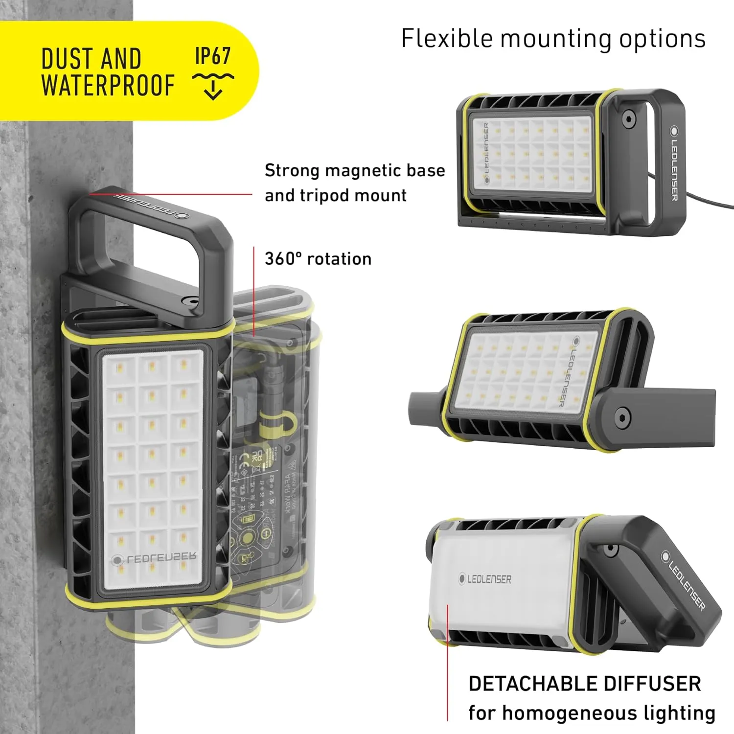 Ledlenser AF4R Work, Rechargeable and AC Powered Area Light, 2000 Lumens