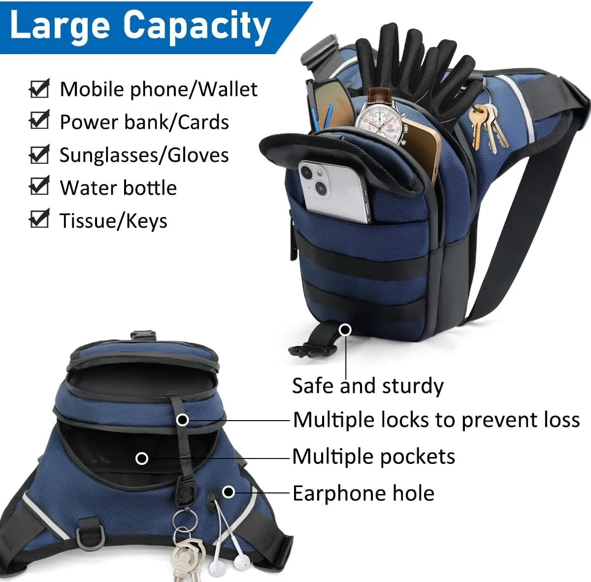 Leg Bag for Men and Women Motorcycle Waist Thigh Bag Bicycle Leg Pack Tactical Military Drop Leg Pack Pouch (Blue)