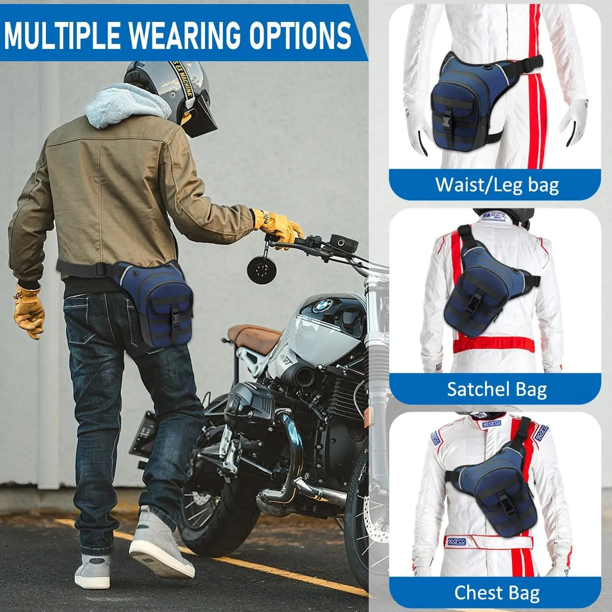 Leg Bag for Men and Women Motorcycle Waist Thigh Bag Bicycle Leg Pack Tactical Military Drop Leg Pack Pouch (Blue)