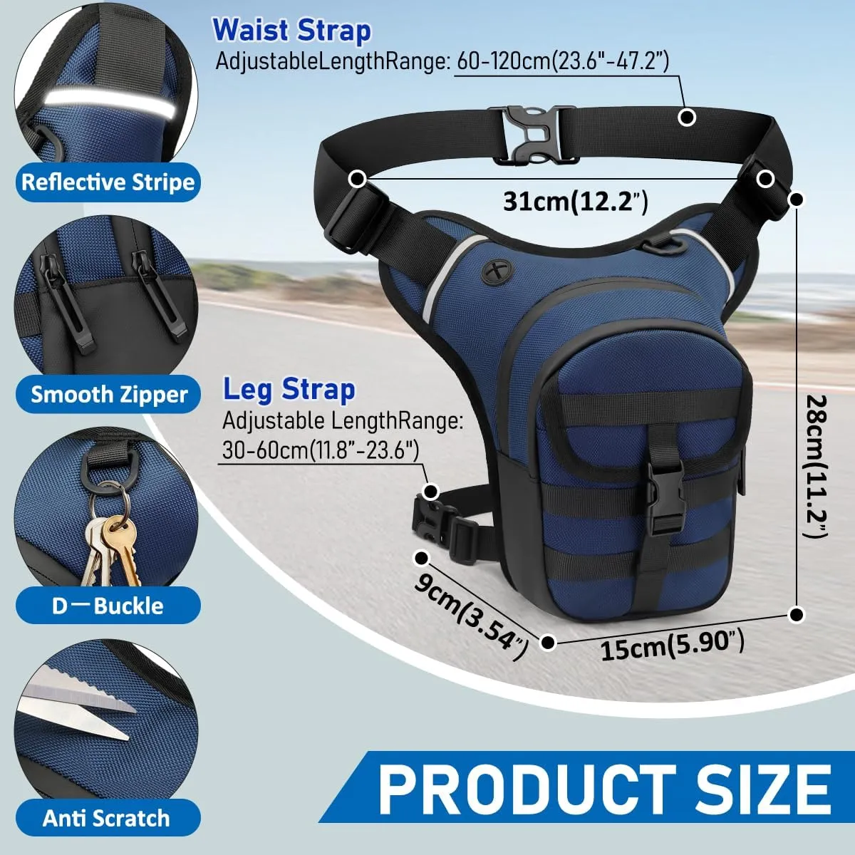 Leg Bag for Men and Women Motorcycle Waist Thigh Bag Bicycle Leg Pack Tactical Military Drop Leg Pack Pouch (Blue)