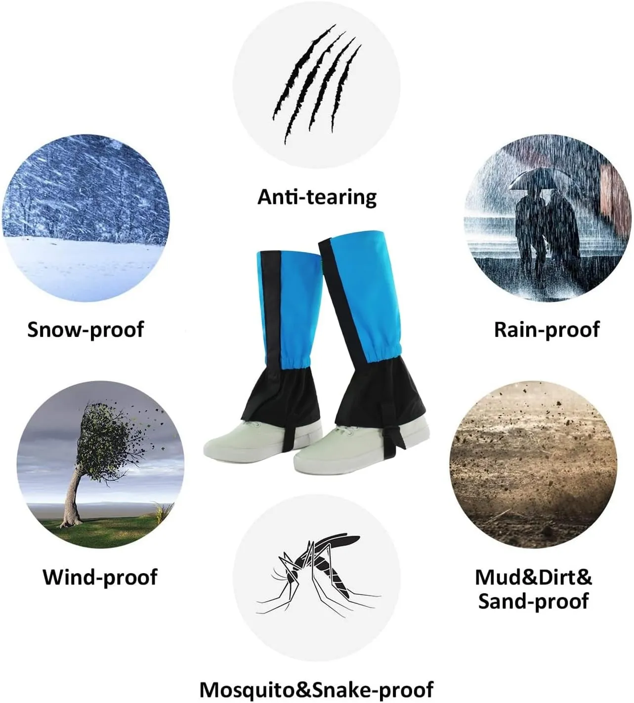 Leg Gaiters for Hiking Waterproof, Adjustable Leggings Hiking Snow Boot, Leggings for Camping, Mountain and Snowshoeing Prevent Snake Bites