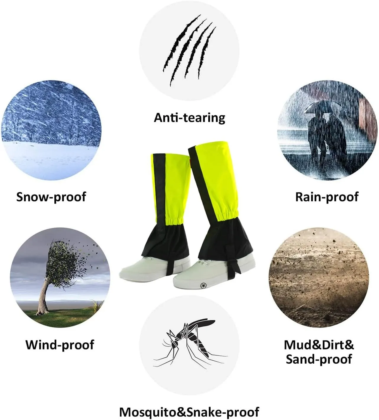 Leg Gaiters for Hiking Waterproof, Adjustable Leggings Hiking Snow Boot, Leggings for Camping, Mountain and Snowshoeing Prevent Snake Bites