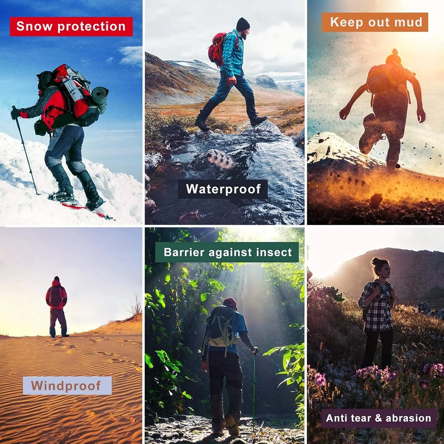 Leg Gaiters for Hiking Waterproof, Adjustable Leggings Hiking Snow Boot, Leggings for Camping, Mountain and Snowshoeing Prevent Snake Bites