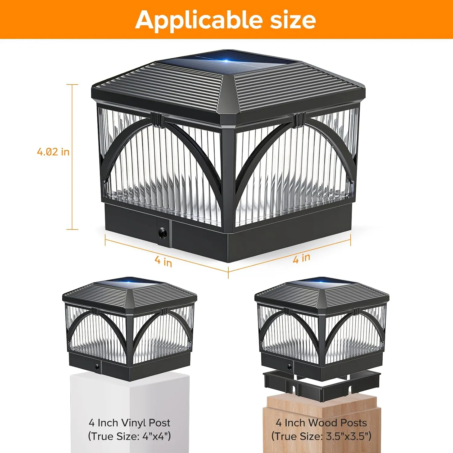 LETMY 8 Pack Bigger Solar Post Cap Lights Outdoor - Flickering Flame & Warm Light Mode 4x4 Fence Post Solar Lights Outdoor Waterproof for Fence, Garden, Yard, Deck, Patio Decor, 4X4 Vinyl/Wooden Posts